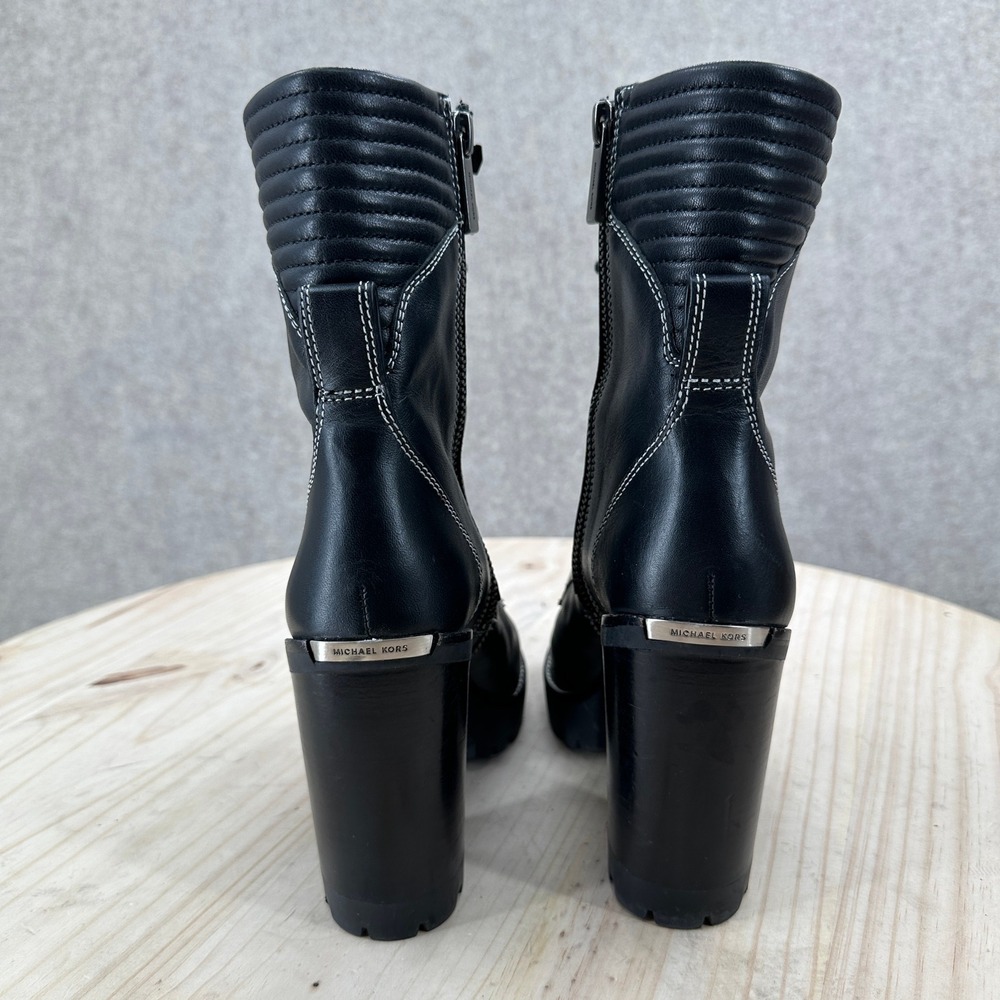 Michael Kors Bastisan Combat Boots 6.5 Black Leather Studded Lace Block Heel Lug - Picture 5 of 16